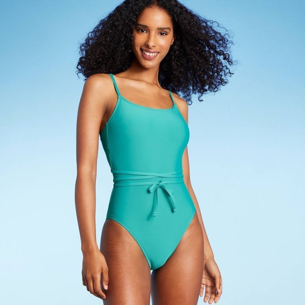Shade & Shore Womens Medium‎ 8-10 Lace-Up One Piece Swimsuit in Teal $36 252